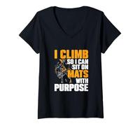 Donna I Climb So I Can Sit On Mats with Purpose Indoor Boulder Maglietta con Collo a V