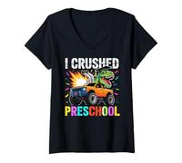 Donna I Crushed Preschool T Rex Truck Grad Graduation Boys Kids Maglietta con Collo a V
