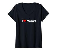 Donna I Cuore Mozart Maglietta con Collo a V