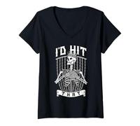 Donna I d Hit That Disc Golf Player Funny Skeleton King Vintage Maglietta con Collo a V