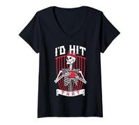 Donna I d Hit That Disc Golf Player Funny Skeleton King Vintage Maglietta con Collo a V