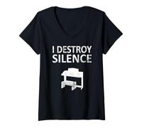 Donna I Destroy Silence - Musica divertente per suonatori di organi Maglietta con Collo a V