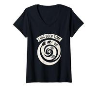 Donna I Dig Deep Time Paleontology Fossil Hunter Maglietta con Collo a V