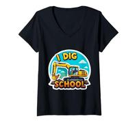 Donna I Dig Scuola Escavatore Heavy Construction Equipment Ragazzi Maglietta con Collo a V