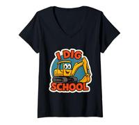 Donna I Dig Scuola Escavatore Heavy Construction Equipment Ragazzi Maglietta con Collo a V