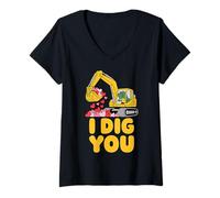 Donna I Dig You Divertente Escavatore Valentine Uomini Costruzione Amore Maglietta con Collo a V