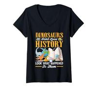 Donna I Dinosauri Non Hanno imparato la Storia per Tornare a Scuola Storia Divertente Maglietta con Collo a V