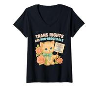 Donna I Diritti Trans Non Sono negoziabili, Design retrò e Carino a Forma di Gatto Maglietta con Collo a V
