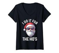 Donna I Do It for The Ho's Funny Christmas Claus Face Occhiali da Sole Maglietta con Collo a V