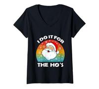 Donna I Do It for The Ho's Shirt Funny Christmas Retro Babbo Natale Maglietta con Collo a V
