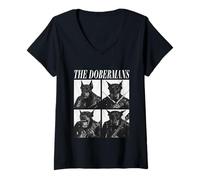 Donna I Dobermans Musicisti Cani Musica Rock Emo Punk Band Maglietta con Collo a V