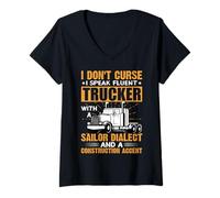 Donna I Don't Curse I Speak Fluent Trucker Funny Truck Driver Maglietta con Collo a V