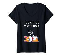 Donna I Don't Do Mornings Divertente Cane Che Dorme Maglietta con Collo a V