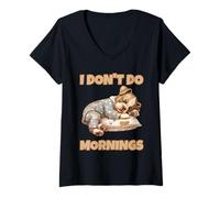 Donna I Don't Do Mornings| Simpatico Cane Addormentato Divertente assonnato Maglietta con Collo a V