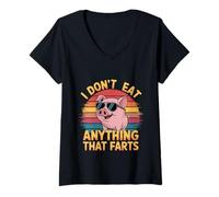 Donna I Don't Eat Anything That Farts Vegano Vegetariano ------- Maglietta con Collo a V