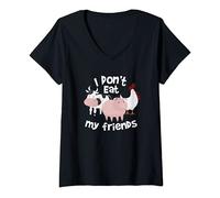 Donna I Don't Eat My Friends - Vegan - Vegetarian Maglietta con Collo a V
