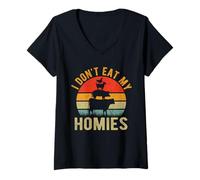 Donna I Don't Eat My Homies Divertente Vegano Vegetariano retrò Vintage Maglietta con Collo a V
