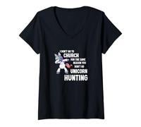 Donna I Don't Go to Church Unicorn Hunting Atheist Humor Maglietta con Collo a V