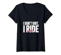 Donna I Don't Knit I Ride Motorcycle Biker Freedom Maglietta con Collo a V