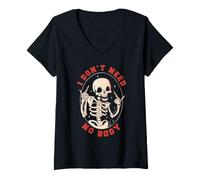 Donna I Don't Need No Body Divertente Scheletro Medio Dita EduEly Maglietta con Collo a V
