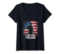 Donna I Don't Run I Reload Soldier Bandiera Americana Patriottica Maglietta con Collo a V