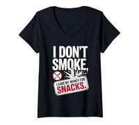 Donna I Don't Smoke I Save My Money for Snacks Non Fumatore Maglietta con Collo a V