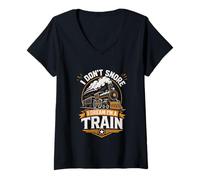 Donna I Dont Snore I Dream Im A Train Divertente Russare Maglietta con Collo a V
