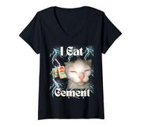 Donna I Eat Cement Funny Cat Meme Meme Internet Memes Funny Memes Gen-Z Maglietta con Collo a V
