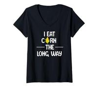 Donna I Eat Corn the Long Way Funny Adult Humor Graphic Apparel Maglietta con Collo a V