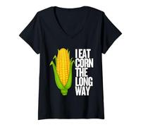 Donna I Eat Corn The Long Way - Funny Inappropriate Tee Maglietta con Collo a V