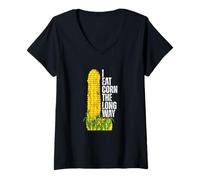 Donna I Eat Corn The Long Way Funny Maglietta con Collo a V