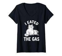 Donna I Eated The Gas Funny Cat Meme Maglietta con Collo a V