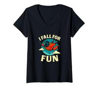 Donna I Fall for Fun Skydiving Sarcastico Citazione Design Maglietta con Collo a V
