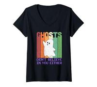 Donna I Fantasmi Non credono in Te o Divertente Halloween Maglietta con Collo a V