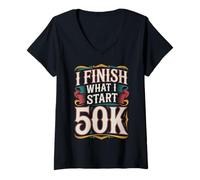 Donna I Finish What I Start 50K Maratona Trail Runner - Maglietta con Collo a V