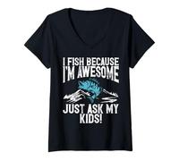 Donna I Fish Because I'm Awesome - Basta chiedere ai miei figli! Pesca papà Maglietta con Collo a V