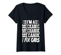 Donna I Fix Cars - Divertente ortografia di un meccanico di auto in stile retrò Maglietta con Collo a V