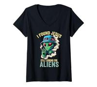 Donna I Found Jesus Still Looking for Aliens Maglietta con Collo a V