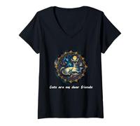 Donna I gatti sono i miei migliori amici animali sacri mandala spirituale animale arte gatto consapevolezza meditazione guarigione mandala Maglietta con Collo a V