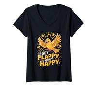 Donna I Get Flappy When I'm Happy Cute Autism Awareness Bird Maglietta con Collo a V