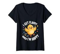 Donna I Get Flappy When I'm Happy Cute Autism Awareness Bird Maglietta con Collo a V