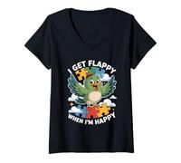 Donna I Get Flappy When I'm Happy Cute Autism Awareness Bird Maglietta con Collo a V