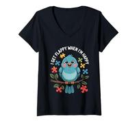 Donna I Get Flappy When I'm Happy Cute Autism Awareness Bird Maglietta con Collo a V
