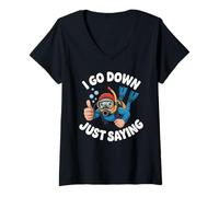 Donna I Go Down Just Saying Deep Scuba Diving Sea - Maglietta con Collo a V