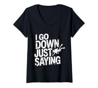 Donna I Go Down Just Saying Deep Scuba Diving Sea - Maglietta con Collo a V
