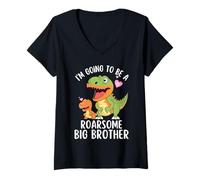 Donna I Going To Be A Roarsome Big Brother Dinosaur Kids Boys Maglietta con Collo a V