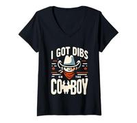Donna I Got Dibs On The Cowboy Amante del Paese del Rodeo |- Maglietta con Collo a V