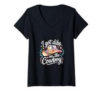 Donna I Got Dibs On The Cowboy Amante del Paese del Rodeo |- Maglietta con Collo a V