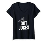Donna I Got Jokes - Supporto per Microfono con Scritta Divertente Maglietta con Collo a V