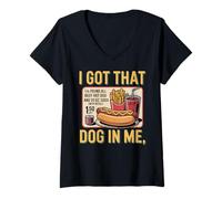Donna I Got That Dog in Me Love Hotdog Cibo Patatine Fritte Soda Retro Maglietta con Collo a V